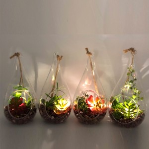 Dekoracyjne sztuczne sukulenty ze szklanym blatem ze szklanym wazonem